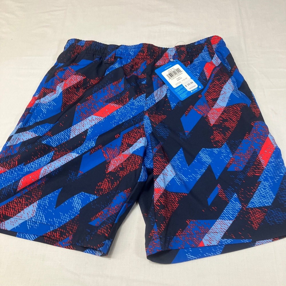 Columbia Youth L Turtle Cover Boardshorts Blue Red Geometric UPF 50 NWT Beach